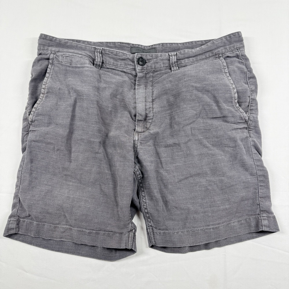John Varvatos Mens Shorts Size 32 Gray Linen Blend Chino Casual Flat Front 7"